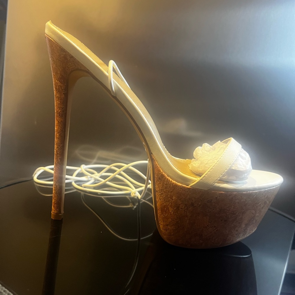 Elegant White and Tan Platform Heels